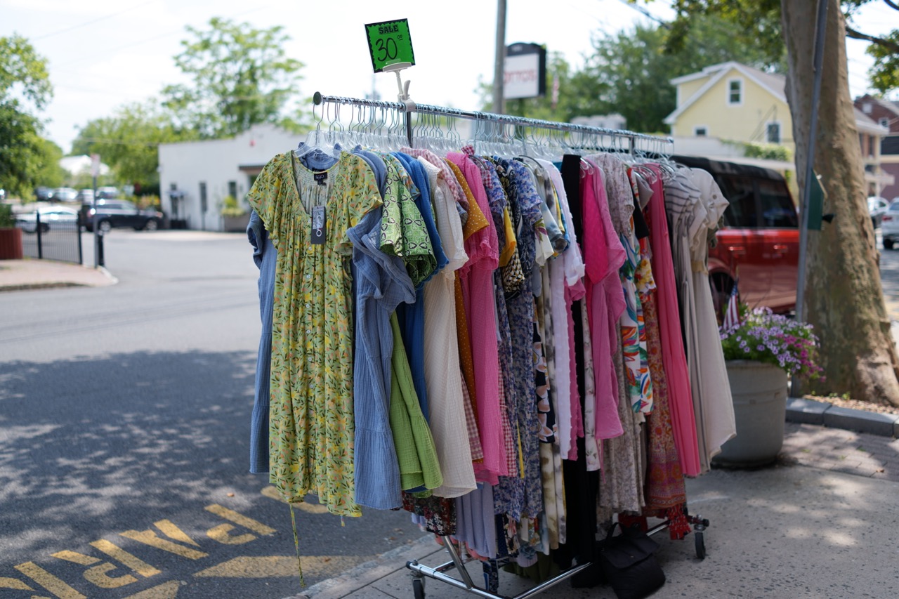 A rack of clothing showing the nice color rending of the Sony RX1R III